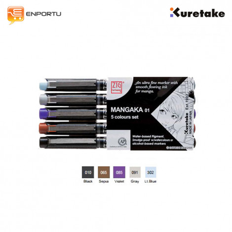 Jual Drawing Pen KURETAKE Zig Cartoonist Mangaka 01/5 Colors Set